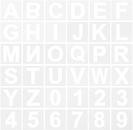 GARVALON Pochoirs Alphabet Réutilisables en Plastique 72 Pièces Lot de 2 Sets pour Peinture en Aérosol Loisirs Créatifs Traçage Précis de Lettres et Chiffres Gabarits Légers et Solide