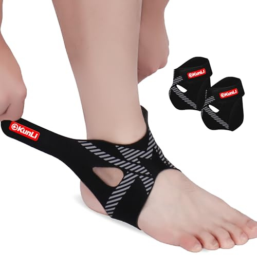 kunli Ankle Brace 2 Pack, Adjustable Straps, 0.9mm Thin, Inside Shoes, S | Compression Ankle Support Sleeves; Unisex For Running, Gym, Badminton, Tennis, Basketball and Daily Use