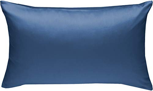 Bettwaesche-mit-Stil Mako-Satin Baumwollsatin Bettwäsche Uni einfarbig zum Kombinieren (Kissenbezug 40 cm x 60 cm, Jeans Blau) viele Farben & Größen