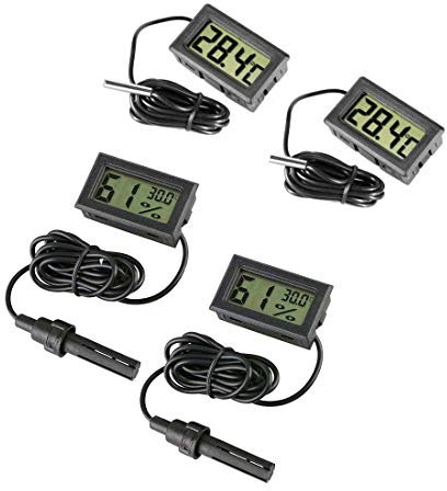 JZK 4 x Petit Numérique Hygromètre Thermomètre Numérique pour Aquarium avec Sonde & Batterie, Eau Température Jauge Humidité pour Aquarium Marin, Incubateur, Réservoir de Reptiles