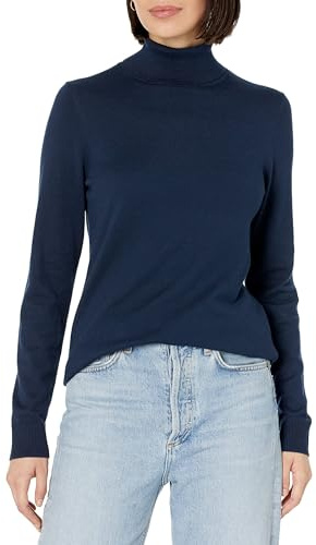 Amazon Essentials Women's Lätt långärmad tröja med polokrage klassisk passform (finns i plusstorlek), Marinblå, S