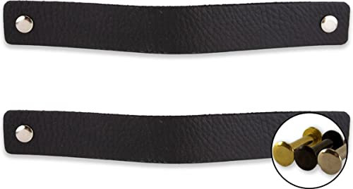 Brute Strength - Poignées en cuir pour meubles - Noir - 2 pcs - 20 x 2,5 cm - Poignée de meuble, Poignée de porte pour cuisine, salle de bain, armoires, commode, bois