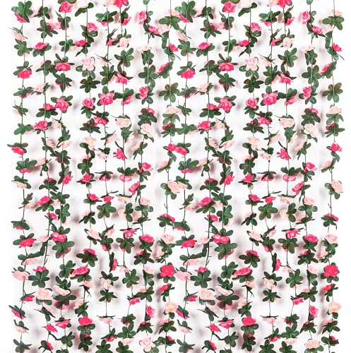 Miracliy 9Pcs 74FT Pink Flower Garland for Backdrop and Wedding Arch
