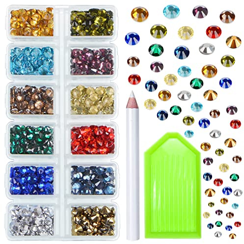 AD Beads 3400+ Pieces Mixed Color Flatback Rhinestones Crystal for DIY Making w/ 1 Picking Pen & 1 Diamond Painting Tray for Nails Art Clothes Shoes Bags Decoration (A Mixed Color (SS6-SS30))
