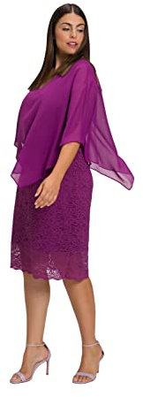 Ulla Popken Damen Chiffon Overlay Stretch Lace V-Neck Occasion Dress Formales Abendkleid, Beere, 58-60