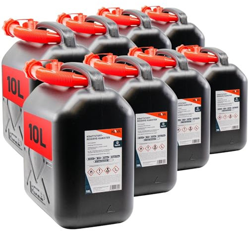 KOVA 8x Benzinkanister 10L SCHWARZ Kunststoff Dieselkanister Reservekanister Kraftstoffkanister 10 L Liter ltr Wasserkanister für Benzin Diesel Wasser AdBlue 10-Liter-Kanister Petrol Can Kanister