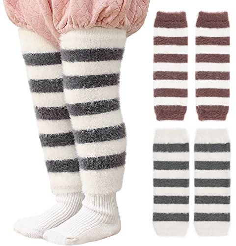 XEPST Packung mit 4 Kleinkind-Baby-Beinwärmer, Streifen lange Beinwärmer Kniestrümpfe Knieschützer Beinärmel für Babykinder Kleinkinder Mädchen und Jungen 0-5 Jahre, Einheitsgröße(Grau + Kaffeebraun)