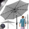 KESSER® Sonnenschirm Balkonschirm Rund LED Solar mit Kurbel Inkl. 2in1 Schutzhülle, Gartenschirm, Schirm Ø 265 cm für Balkon Garten & Terrasse verstellbar knickbar Hellgrau