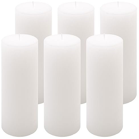 Rustik-Kerze Höhe 20 cm Ø 7,5 cm lange Brenndauer Rund-Kerze Säulenkerzen Kerzen-Deko Tafelkerzen Weihnachts-Kerzen Hochzeits-Deko (weiß, 6)