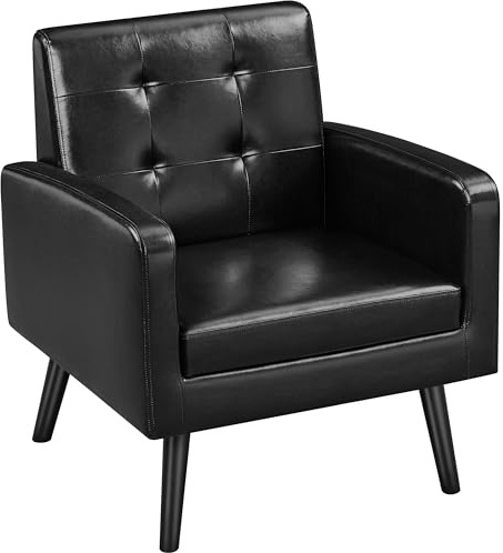 Yaheetech Poltrona Lounge da Salotto Imbottita con Braccioli e Schienale Gambe in Legno Stile Moderno da Lettura/Riposo/Lavoro/Bar Nero/Pelle Sintetica