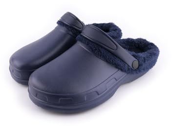 R-ISLAND Clogs Invierno,Zuecos Invierno para Hombre,con Forro Caliente,Adulto,Impermeable,Antideslizante,Cómodo,Perfectamente para casa Exterior o Interior (Azul Marino, 45)