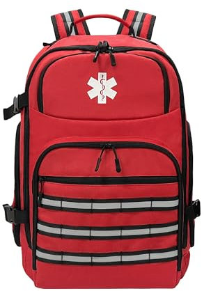 Lyirfan Erste-Hilfe-Rucksack, Leer Medizinischer Notfall-Rucksack, Mit Reflektierenden Streifen, für Camping, Wandern, Kindertagesstätte, Outdoor, Rot (Nur Tasche)