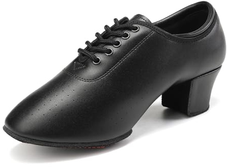 SWDZM Chaussures de Pratique de Danse Latine Femmes Lacets Bout Fermé Salsa Tango Moderne Jazz Chaussures D'entraînement Talon Bas,Noir,Talon 5cm,39EU