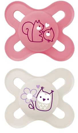MAM Original Start Succhietto 0-2 Mesi (Set da 2), Ciuccio MAM 0-2 mesi con tettarella ortodontica in silicone, Kit da 2 accessori neonato con porta ciuccio sterilizzatore, Rosa/Neutro