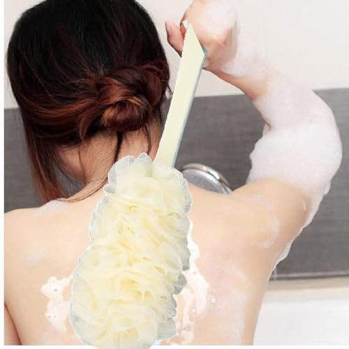 Bath Brush Long Handle Bathtub Shower Sponge Brush Body Brush Back Scrubber Loofah On A Stick Sponge Brush For Back Cleaning Hanging Soft Mesh (Khaki)