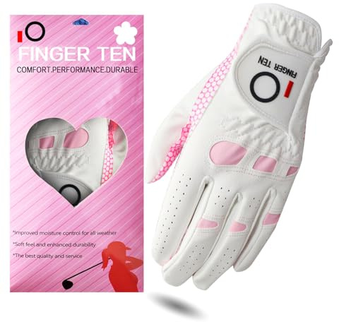 Guanti da golf da donna, mano sinistra e destra, confezione da 1, guanti da golf per golfisti da donna, per tutte le stagioni, taglia XS, S, M, L, XL (Rosa, Small (Indossato Sulla Mano Sinistra))