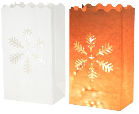 sourcing map White Paper Luminary Bags, 10 Pcs Snowflakes Shape Flame Resistant Lantern Candle Bags for Christmas Weddings Birthday Party Decoration