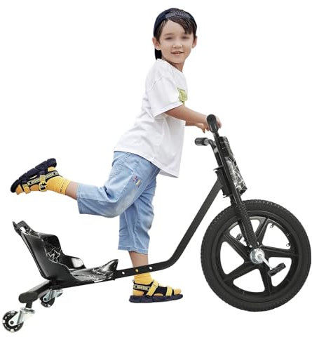 drift Car, Trike, 16 pollici Scooter Bike, portata 100 kg, sedile regolabile, ruota posteriore con luci, per bambini dai 6 anni in su, per imparare e divertirsi