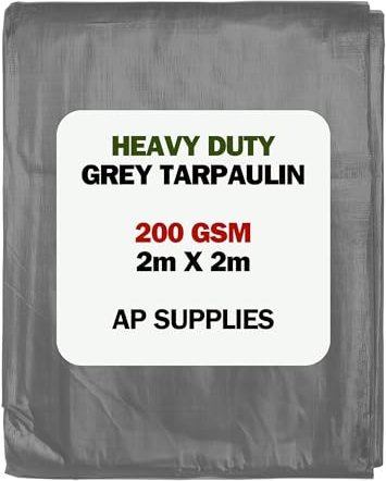 AP Supplies 200gsm Grey Tarpaulin 2m x 2m – Waterproof, Tear Resistant, UV Protected Ground Sheet Cover for Camping, Construction, Garden & Outdoor Equipment Protection