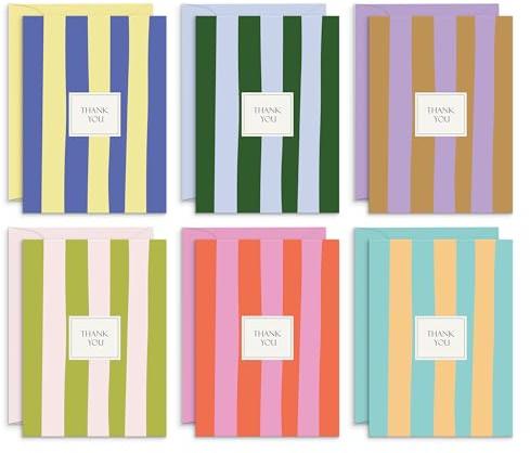 S&O Palm Beach Thank You Cards with Envelopes, Blank Greeting sheets for Handwritten Messages, Set of 24 stylish Notes and Covers, Assorted Thank You decor notes with Color full Envelopes Mix & Match