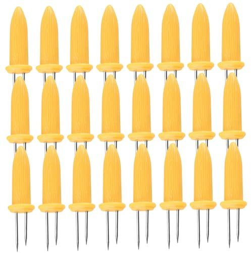 24 pezzi Porta pannocchie Doppi perni in acciaio inox Porta pannocchie con impugnatura ergonomica in PP Porta pannocchie pratici resistenti al calore per cucinare in casa e barbecue Porta pannocchie S