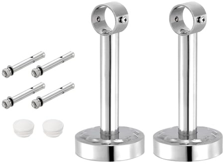 QUARKZMAN 4 Set 5.91 Supporto Bastone Tenda Soffitto Adatta a Tubo 1.02, Ganci Asta Bastoni per Tende Acciaio Inossidabile, Supporti Asta per Armadio per Asta per Tende Bagno, Argento