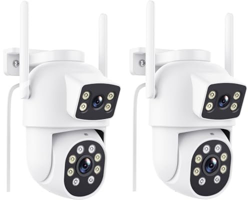 Reobiux 3K Camera Surveillance WiFi Exterieure, PTZ 360° Caméra IP Extérieure avec Double Objectif, Vision Nocturne Couleur, Détection Humaine, Audio Bidirectionnel, Suivi Intelligent, IP66 (2 PCS)