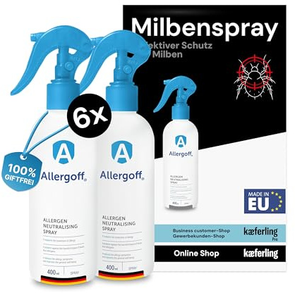 Allergoff Spray Antiacaro 100% Atossico - protezione professionale per hotel | Efficace per Materassi e Cuscini | Durata di Azione Lunga | Controllo Acari per Allergici | 6x Spray da 400ml