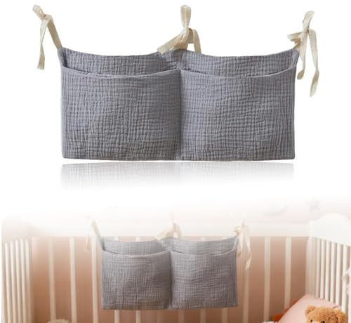 GNALIA Sac À Couches Bébé 1 Unité 38X18Cm Organisateur Suspendu Bleu Gris Pour Lit Bébé Rangement