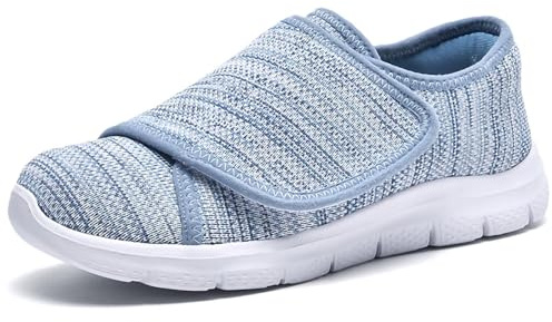 CHDDHX Scarpe Diabetiche Donna Pianta Larga Traspirante Ortopediche Pantofole Anziani Comode Ciabatte Regolabili Senza Lacci Scarpe da Passeggio Blu Chiaro Taglia 37