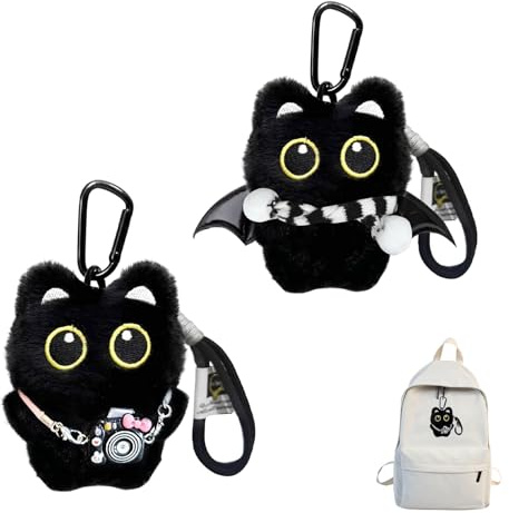 JOVYTH 2 Portachiavi Peluche Gatto Nero – Ciondolo Gatto, Black Cat Plush Bag Charm, Dolce Portachiavi per Amanti dei Gatti, Regalo per Donna