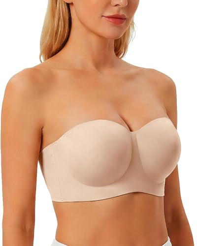 Happriue Strapless Bras for Women Non-Slip Seamless Push Up Bandeau Bra | Padded Wireless Tube Top with Removable Straps Jelly Bra for Weddings, Proms & Parties