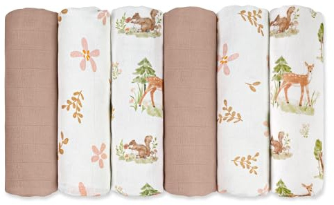 GLLQUEN Baby muslindukar för spädbarn, 70 cm x 70 cm, 6-pack spottdukar av bomull, absorberande och ventilerande och idealisk för rengöring, torka av och täcka nyfödda (rådjur och mjukt ljus)