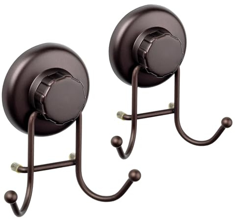 HASKO accessories - Powerful Vacuum Suction Cup Hooks Heavy Duty Organizer for Towel, Bathrobe and Loofah - Shower Hooks for Bathroom & Kitchen - Adhesive 3M Stick Discs, Bronze (2 Pack)
