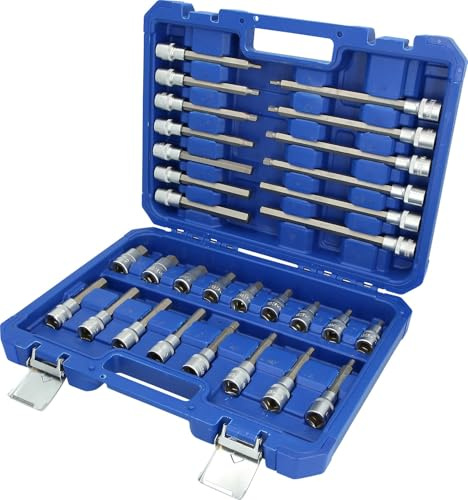 Coffret de Douilles 1/2 Robuste BT022030-30 Pièces Profilé 6 Pans Creux - Tailles de Clé de 5 mm à 19 mm - Acier au Chrome Vanadium avec Surface Chromée Mat Haute Qualité - BRILLIANT TOOLS