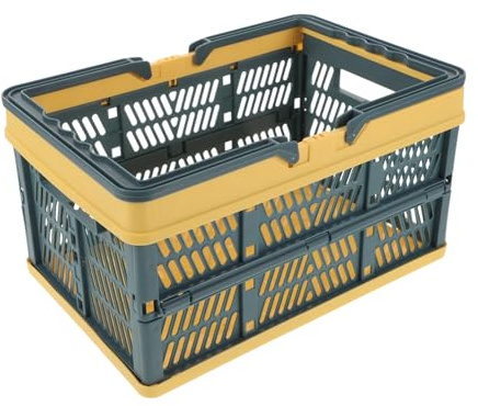 VOSAREA Panier à Provisions Pliable en Plastique Bleu, Panier de Rangement et Gain de Place pour Fruits, Légumes et Snacks en Usage Extérieur Domestique