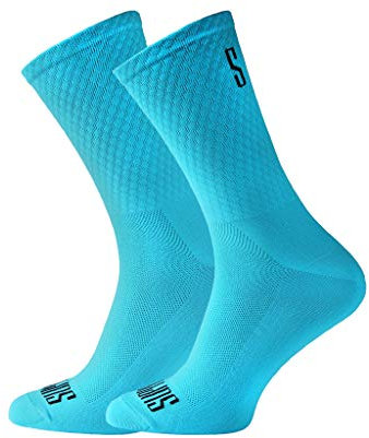 Soporte de calcetines de ciclismo para hombre, tecnología transpirable de fibra antideslizante, unisex, divertidos patrones de ciclista, accesorios para senderismo, escalada Azul 8-9 UK / 42-44 EU