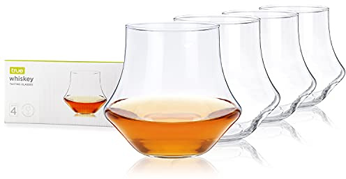 True Whiskey Glasses for Men and Women, Top-notch Bourbon Scotch Whiskey Cups Set, Bar Glassware Drinking Glasses Set of 4, 12 oz