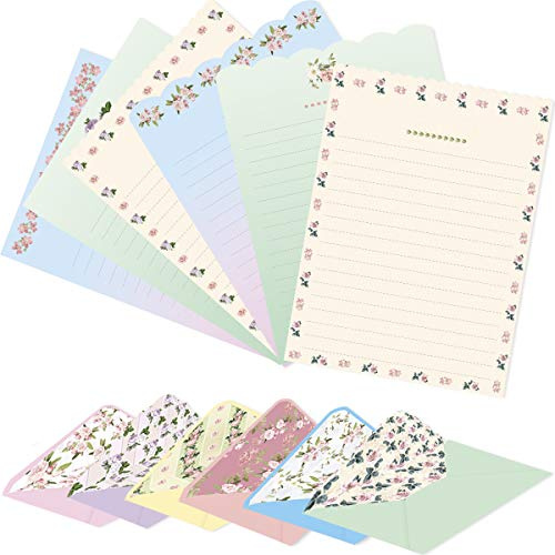 Ceiba Tree Cute Floral Stationery Letter Paper (48 PCS) 7.1 x 5.2 inch Lined Matching Envelopes (24 PCS) Double Sided for Invites