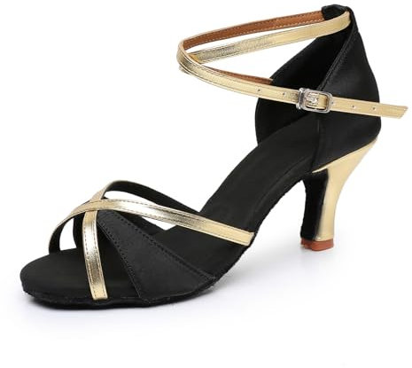 Rosefinch Latein Tanzschuhe für Damen Professionelle Ballsaal Salsa Chacha Performance Tanzschuhe Schwarz 7cm Absatz 38EU