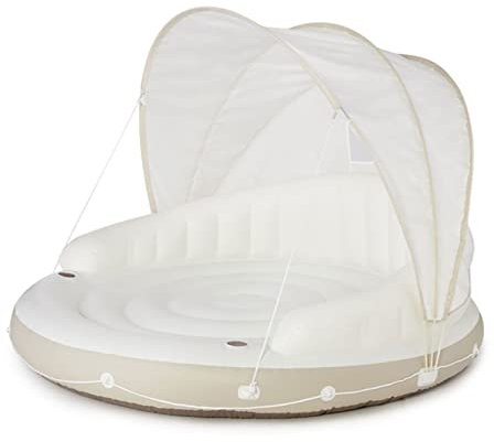 MVDECOR Inflatable Pool Island Lounge, Pool Island Float with Detachable Sunshade and 2 Built-in Cup Holders, Inflatable Island Lounge Load 440lbs for Summer Party Pool Floats