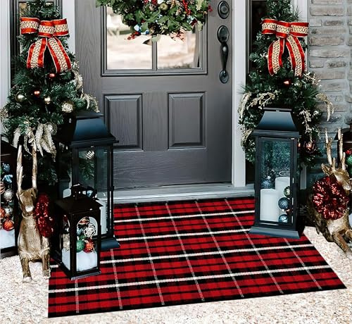 Weihnachts-Fußmatten, Outdoor-Teppich, 61x89 cm, Schwarz und Rot, maschinenwaschbar, Willkommensmatten, Baumwolle, handgewebt, Eingangsbereich, Veranda, Wäsche, Badezimmer, Schlafzimmer