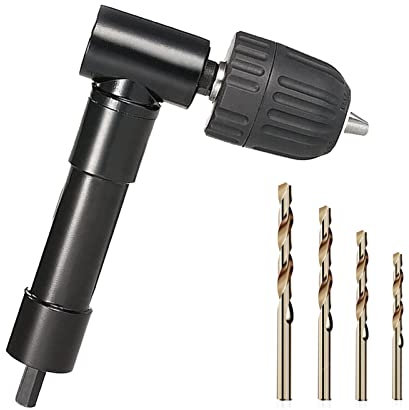Durable Practical Right Angle Drill,4PCS Different Models Bits,0.8-10mm Right Angle Bend Extension 90 Degree Professional Cordless Drill Attachment for Tight Corner Workspace(Black)