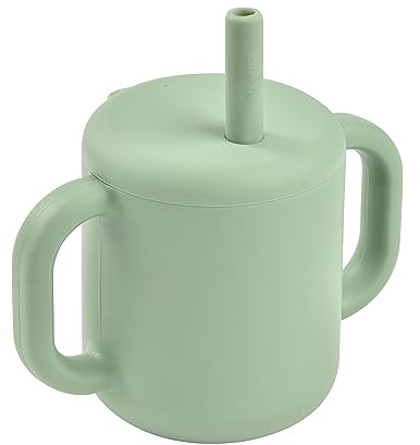 BÉABA, Baby-Lernbecher aus Strohhalm, Flaschen-/Tassenfunktion, 100% hochwertiges Silikon, breite Griffe, erleichtert das Greifen und die Motorik, ergonomisch, 170mL, Salbeigrün