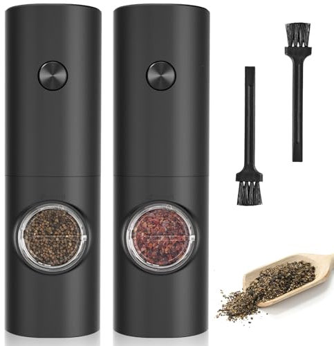Herboom 2Stück Elektrische Salz und Pfeffermühle Set mit Reinigungsbürste, Mahlen Einstellbare Grobheit mit LED-Licht für BBQ Restaurant Küche, Batteriebetrieben (Batterien nicht enthalten)