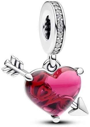 Amuefer Amor Rojo y Flecha de Cupido Charms para Pulseras y Collares, Colgante de Plata de Ley con Circonita Cúbica, San Valentín Cumpleaños Navidad Joyería Regalos para Mujeres