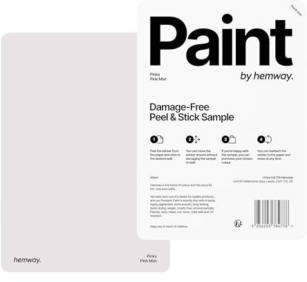 Hemway - Peel & Stick Sample for Our Premium Chalk Paint - Pink Mist | A5 Damage-Free, Accurate Colour Swatch | Easily Test Our Chalky Matt Shabby Chic Finishes for Interior Furniture & Walls