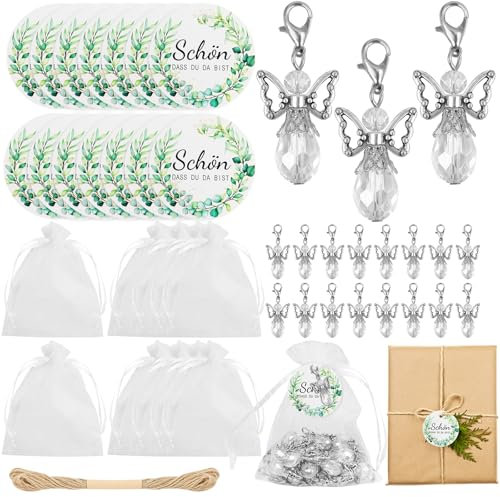 DONQL 32 Sets Schutzengel Anhänger, Gastgeschenke Hochzeit mit Organzasäckchen Taufe Anhänger, Dankeschön Gastgeschenke Schutzengel mit Dank Geschenkanhänger für Hochzeit Taufe Weihnachten Geburtstag