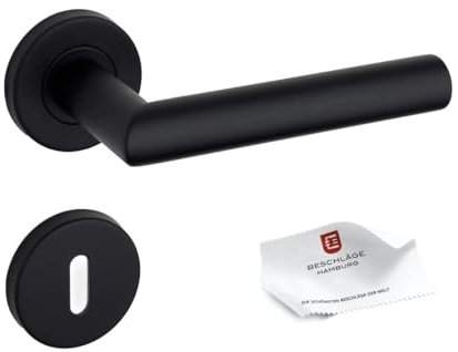 Beschläge Hamburg | Neu Türgriff FRANKFURT 07 SM BB | Türklinke mit Buntbart Rosetten ø53x9 mm | Türbeschlag für Zimmertüren | Drückergarnitur Türdrücker für Innentüren in Edelstahl schwarz matt