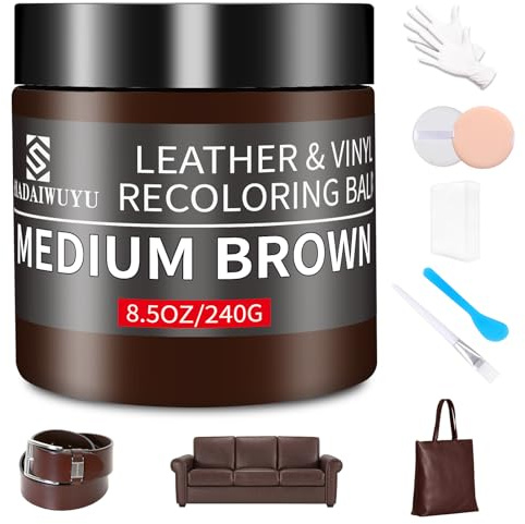SHADAIWUYU 240g Riparazione Pelle,Marrone Medio Kit Riparazione Pelle per la Riparazione della Pelle,Ricolorante Pelle,Riparazione Sedili Auto,Ripara Pelle Divano,Rinnova Pelle Giacca,Scarpe,Sella